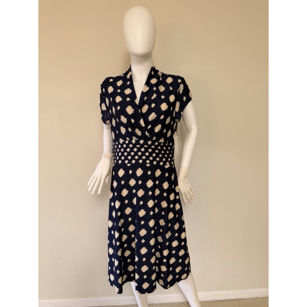 New PHASE 7 NEW‎ YORK size 12 Navy/Ivory A-Line Dress V Neck